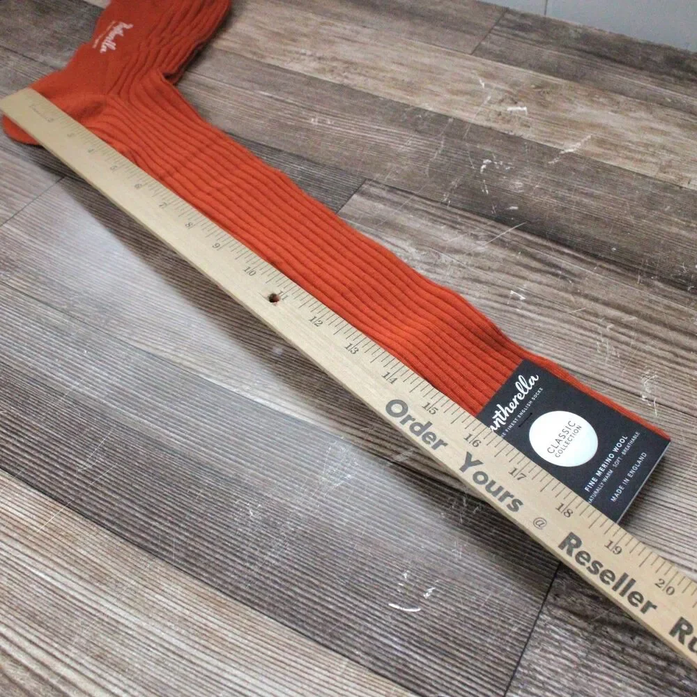 PANTHERELLA MENS M FINE WOOL DRESS SOCKS OVER THE CALF 6796 BURNT ORANGE NWT